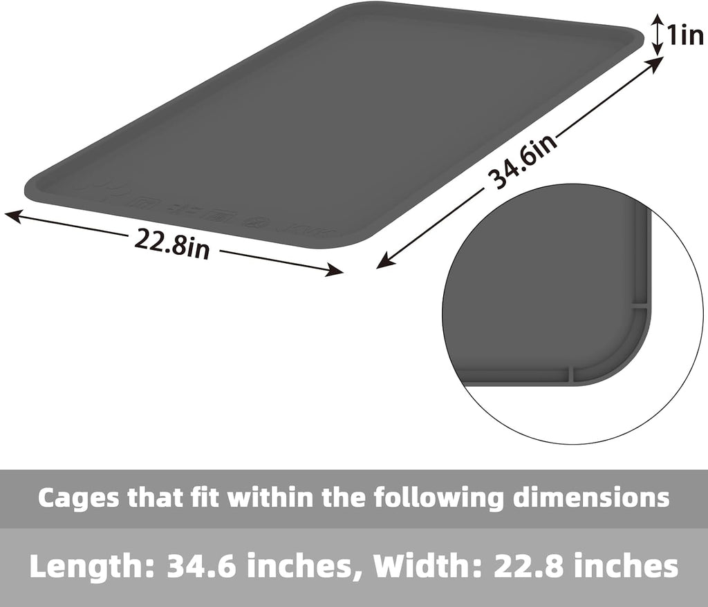 2-Pack 22.8 × 34.6 Inch Silicone Dog Crate Tray - Heavy Duty Replacement Pan & Non-Slip Liner for Large Crates, Durable Washable Bottom Trays, Odor Resistant (Dark Gray&Cream)