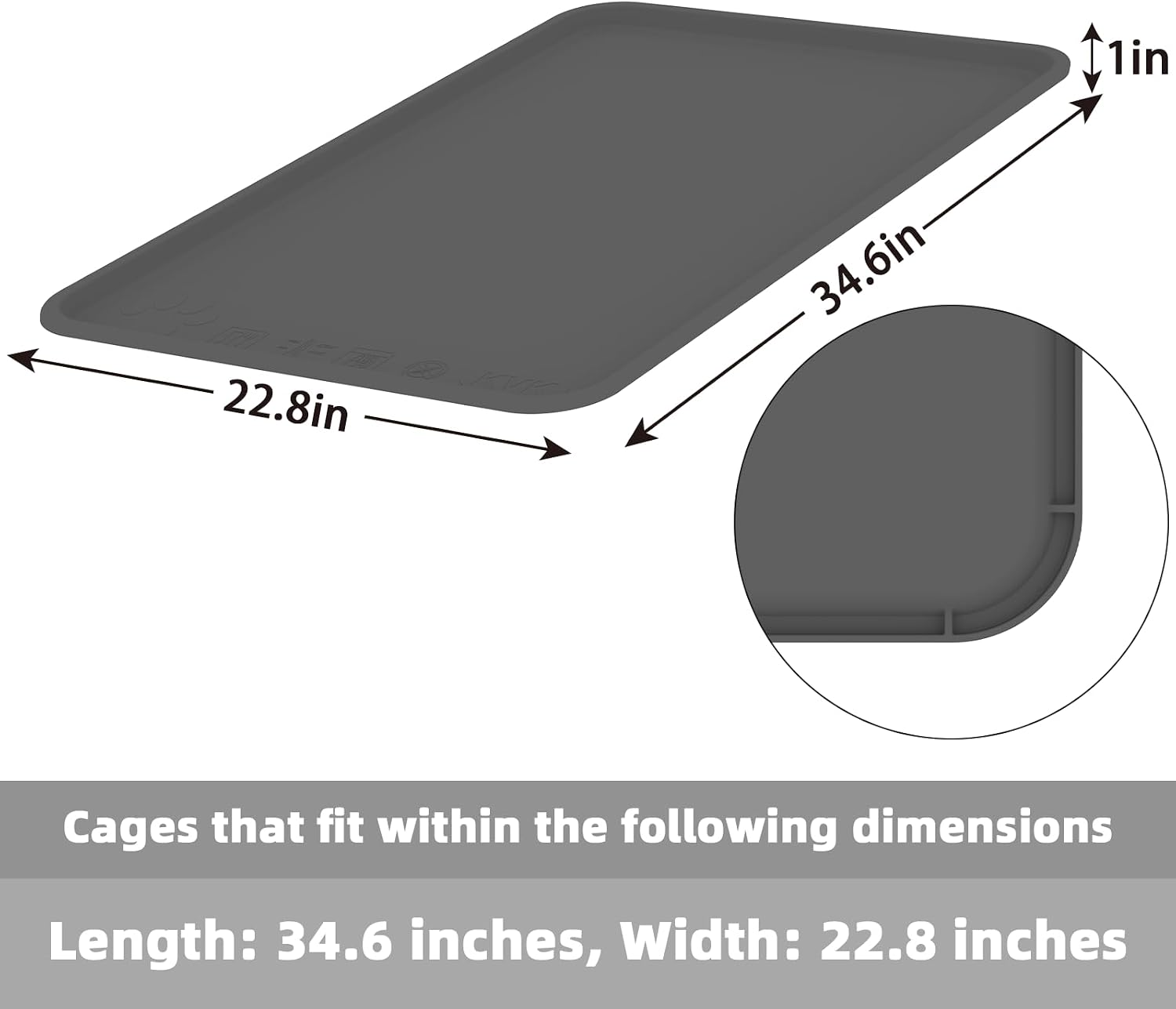 2-Pack 22.8 × 34.6 Inch Silicone Dog Crate Tray - Heavy Duty Replacement Pan & Non-Slip Liner for Large Crates, Durable Washable Bottom Trays, Odor Resistant (Dark Gray&Cream)