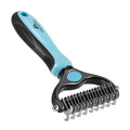 Pet Grooming Brush - 2 Sided Undercoat Rake for Deshedding and Detangling Fur - Safe Shedding Tool for Cats and Dogs (blue)