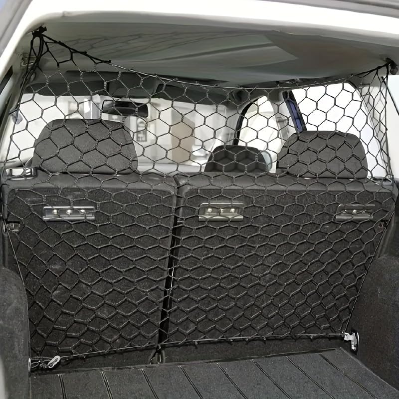 Heavy Duty Nylon Car Pet Barrier, Adjustable Dog Safety Mesh Guard for SUV, Sedans & Trucks, Breathable See-Through Net with Secure Straps, Easy Install Vehicle Divider for Pets & Cargo