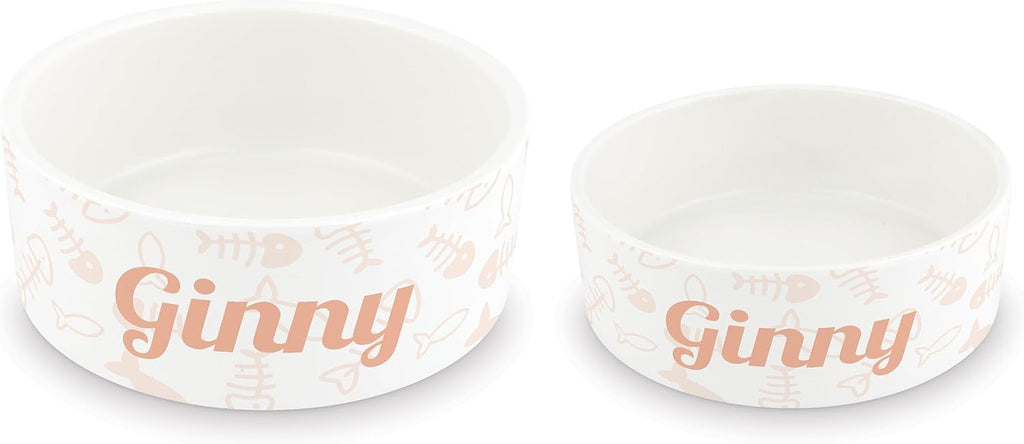 Weddingstar White Ceramic Pet Food or Water Bowl – Personalized Ceramic Dog or Cat Dish - Fish Pattern Large