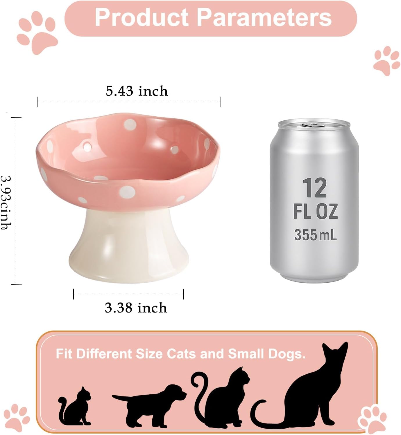 Pink and Blue Mushroom Cat Bowl Set,2PCS Elevated Ceramic Bowls for Cats | Cute Design, Elevated, Ceramic, Whisker Friendly, Dishwasher Safe