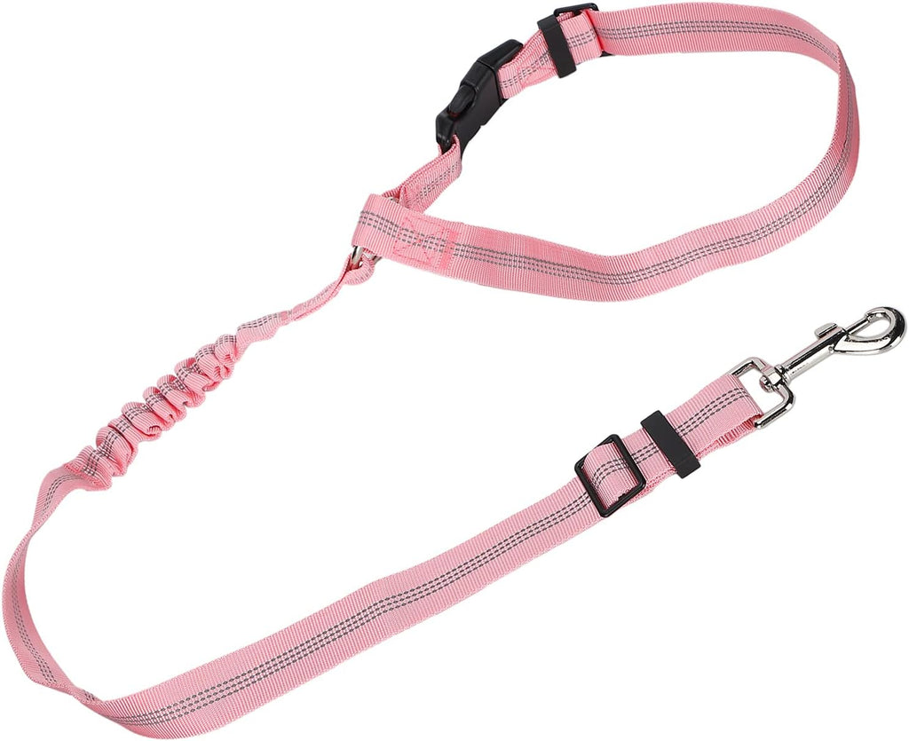 SUNGOOYUE Dog Seat Belt Reflective Nylon Adjustable Pet Car Restraint 72 to 84cm with Headrest Strap Collar 45 to 65cm for Travel Walking Dogs of Different Sizes (Pink)