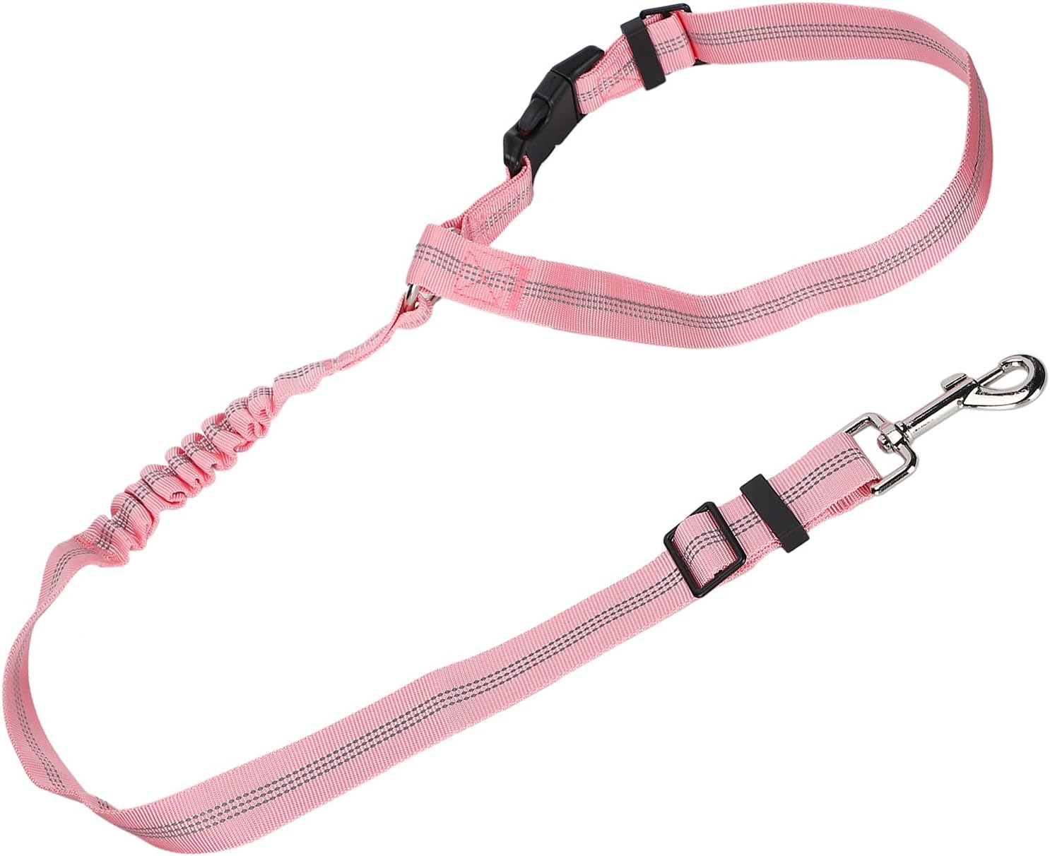 SUNGOOYUE Dog Seat Belt Reflective Nylon Adjustable Pet Car Restraint 72 to 84cm with Headrest Strap Collar 45 to 65cm for Travel Walking Dogs of Different Sizes (Pink)