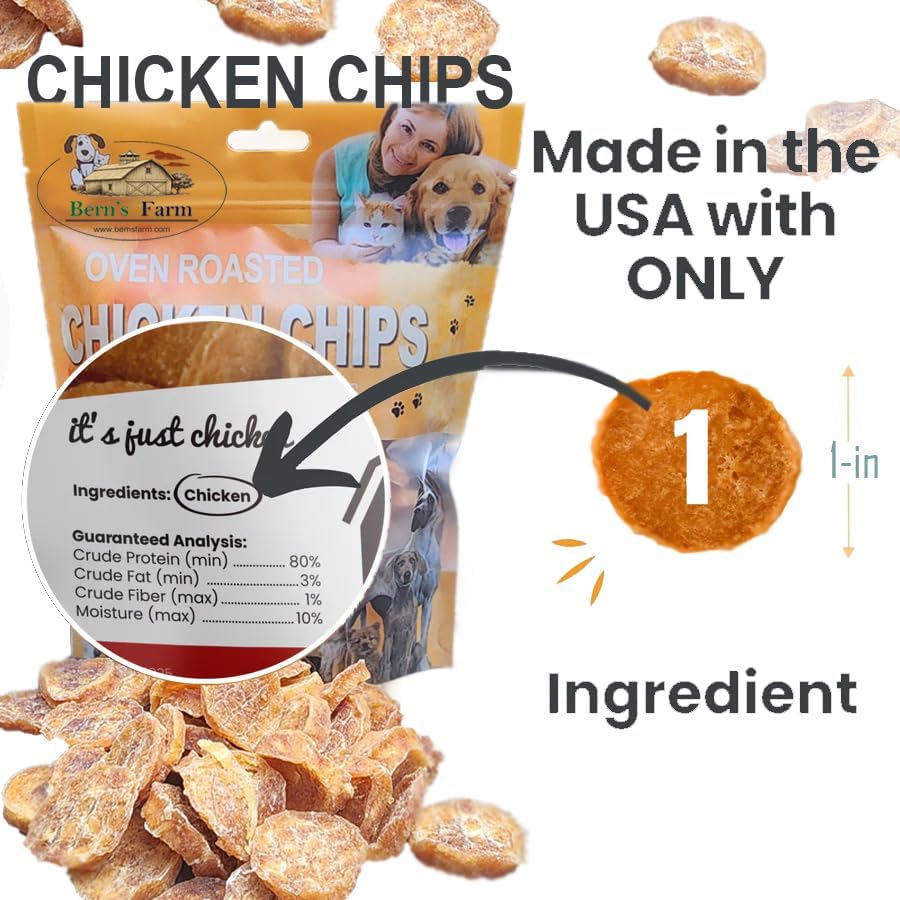 Chicken Chips for Dogs - Raw Dehydrated Chicken Breast, Single Ingredient Healthy Snacks, Food Topper 4.0 Ounce Zip Pack, Weight Control, Training Bites, High Protein Chicken Nibbles (4.0 OZ, Chicken)