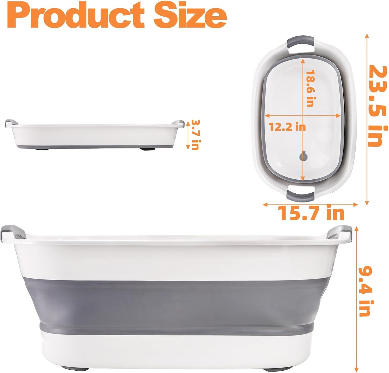 Coloch Collapsible Pet Bathtub with Water Drain Plug, Plastic Dog Bath Tub with Handle Portable Puppy Bathing Tub Space Saving Laundry Basket for Puppy, Small Dog, Cat, BPA Free, Grey
