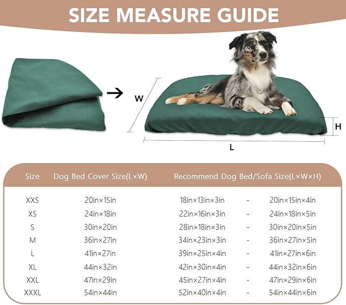 Dog Bed Cover Waterproof Replacement Machine Washable Covers for Dog Bed Heavy Duty Scratch Resistant Mattress Protector Pet Bed 44x32 Inch Dark Green Cover Only