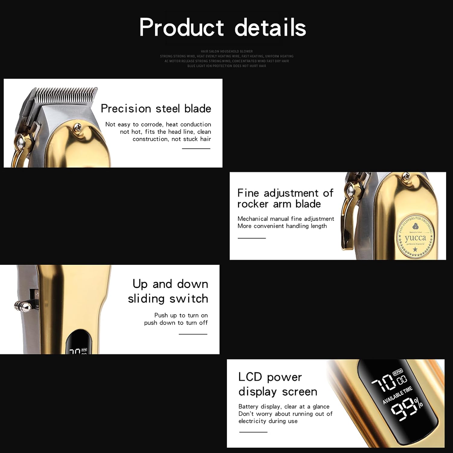 yucca Dog Grooming Clippers for Thick Heavy Coats, Cordless Animal Clippers Professional, Rechargeable Low Noise Clippers, Thick Fur Clippers with Metal Blade for Pets Dogs Cats