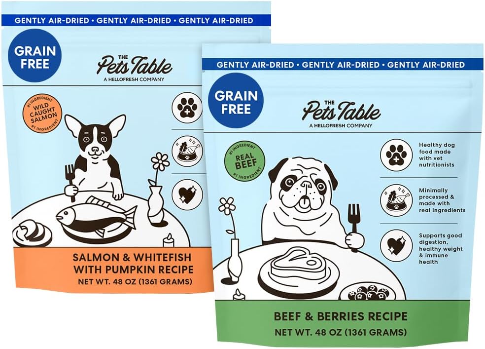 The Pets Table Grain Free Air Dried Dog Food 2 Pack - Beef & Berries + Salmon & Whitefish, 48 Ounce (Pack of 2)