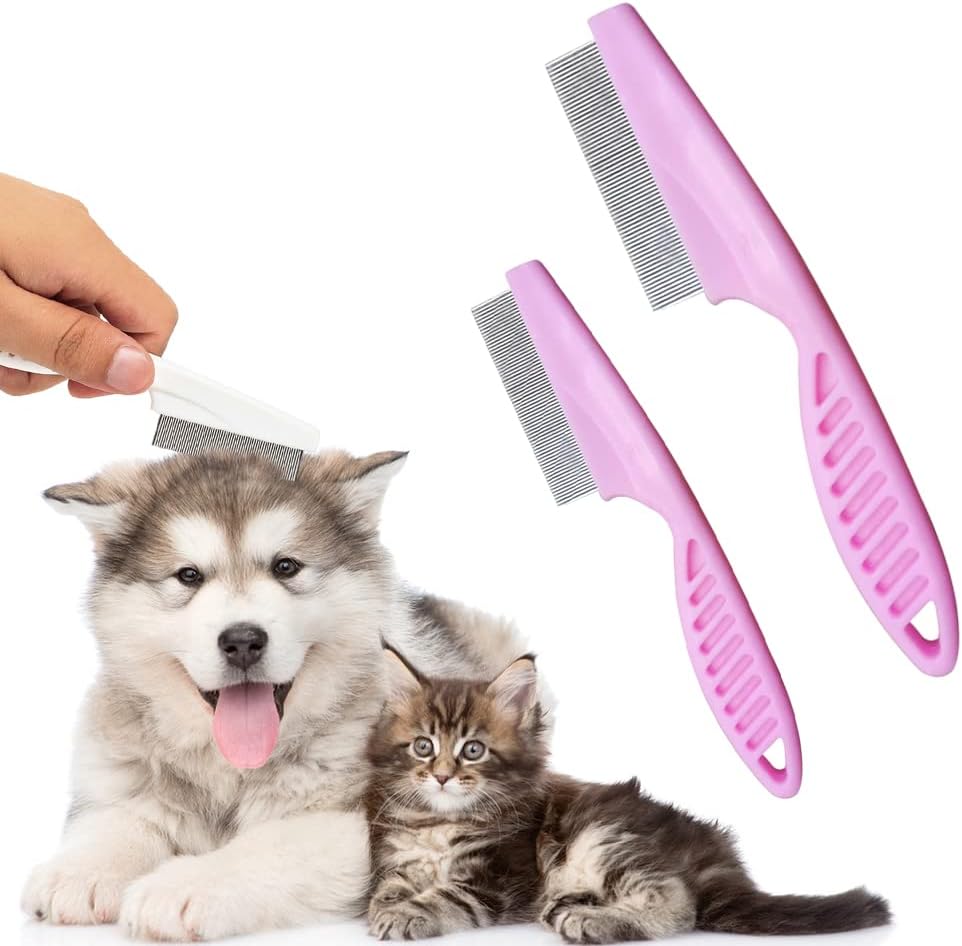ZiTour Pet Comb, Multifunctional Stainless Steel Grooming Brush, Fine-Tooth Tear Stain Removal Comb for Small Dogs Puppies (Pink)