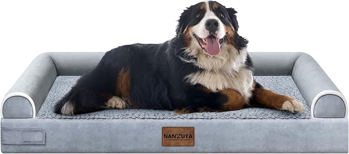 Large Dog Bed Orthopedic Washable: Jumbo Dog Bed Bolster Extra Large Dogs Egg Crate Foam Sofa Couch Waterproof Removable Cover - Grey