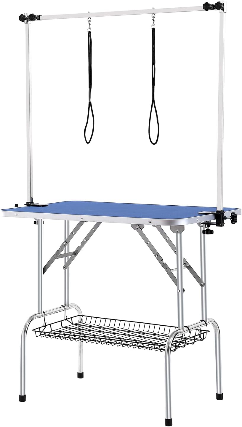 VEVOR Pet Grooming Table, 36 x 24 Inch with 2 Height Adjustable Arms, 330LBS Static Weight Capacity, Foldable Dog Groom Station with No-Sit Haunch Holder with Grooming Loop, for Medium and Small Dogs