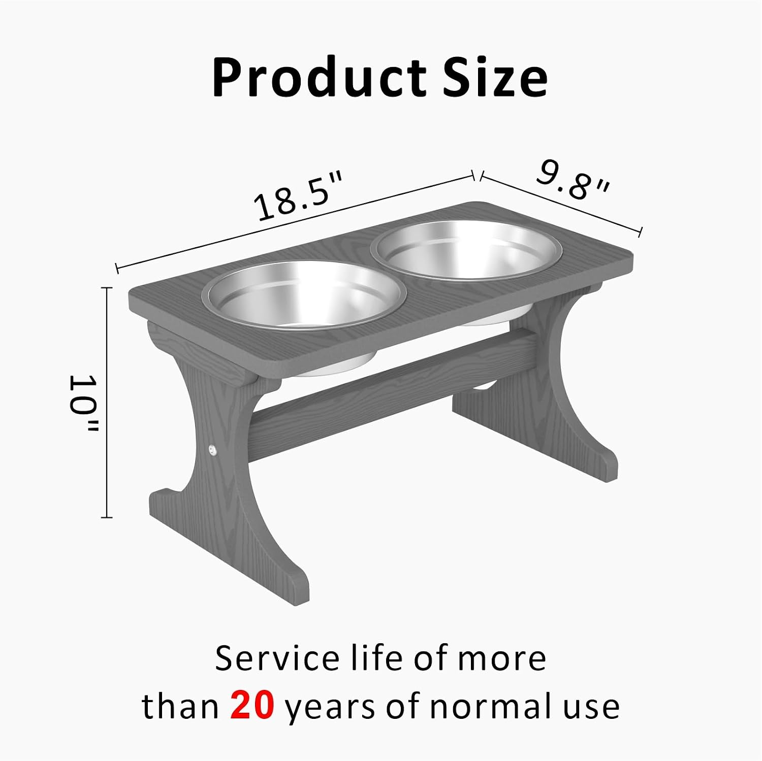 Raised Dog Bowl Stand for Medium Sized Breed, Feeding Station with 35 oz 2 Stainless Steel Bowls & Licking Plate,Dog Food Bowl Gray