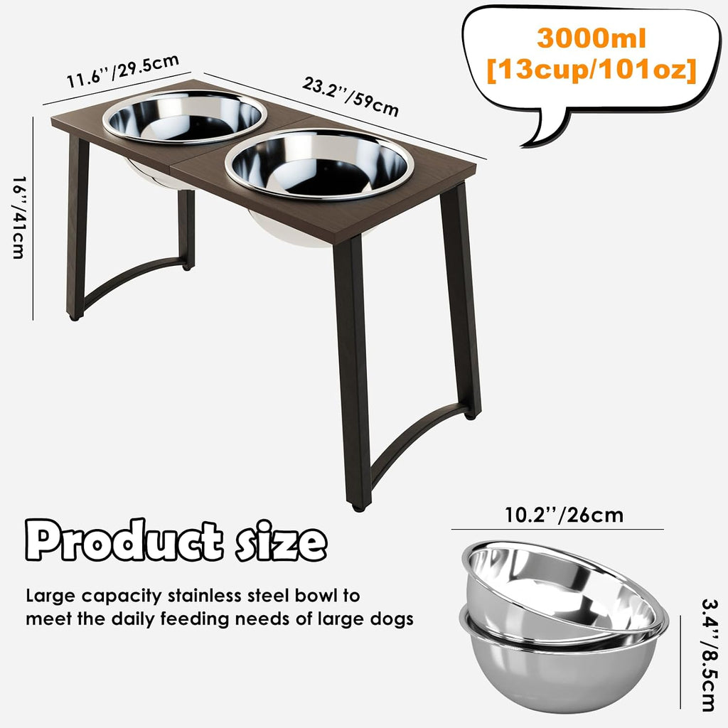 Elevated Dog Bowls for Large Dogs with Slow Feeder, 2 Stainless Steel Dog Bowls -101oz, 16.5" Tall Raised Dog Food Water Bowl Stand for Large Breed, Extra Large Dogs