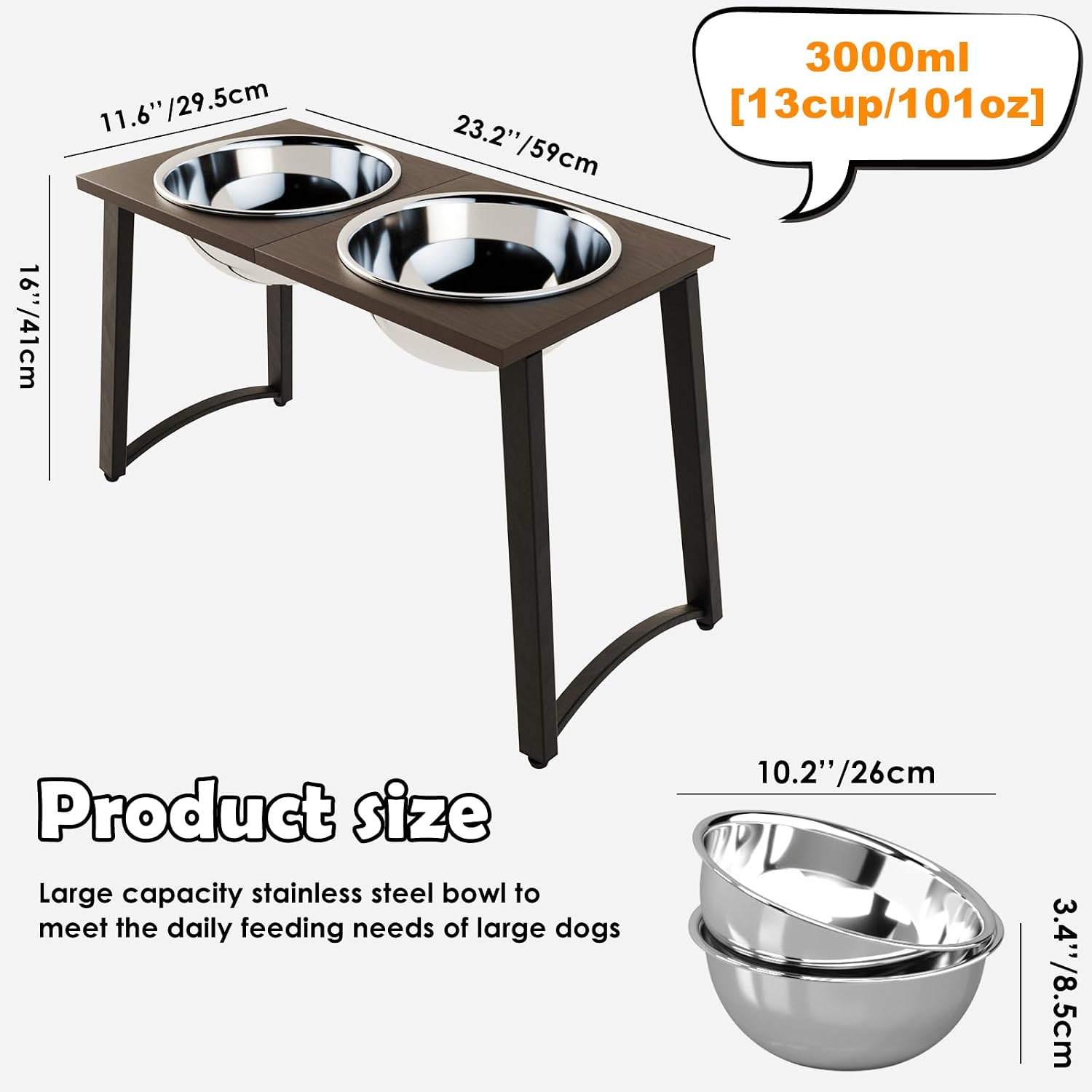 Elevated Dog Bowls for Large Dogs with Slow Feeder, 2 Stainless Steel Dog Bowls -101oz, 16.5" Tall Raised Dog Food Water Bowl Stand for Large Breed, Extra Large Dogs