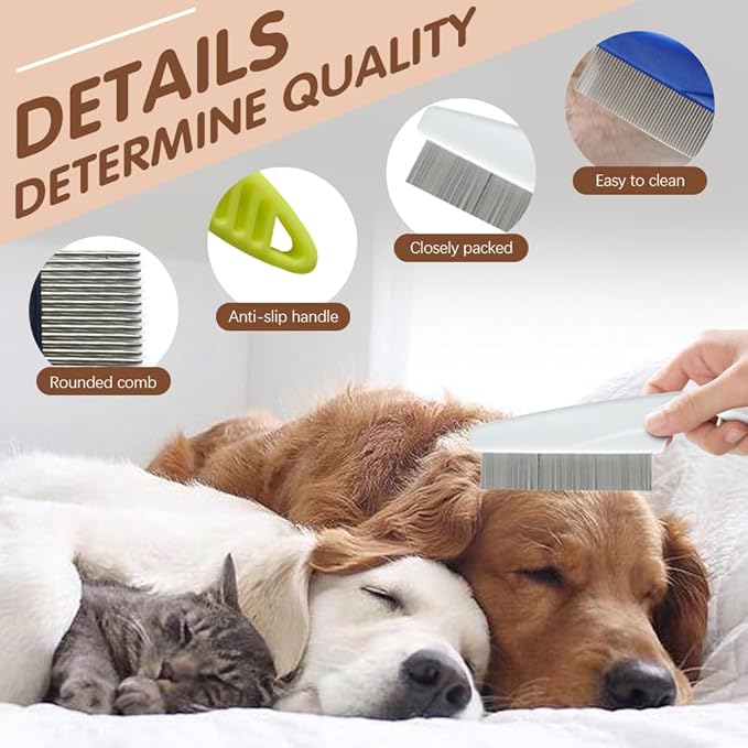 2 Pack Multifunctional Pet Comb, Upgrade Pet Grooming Brush Magic Tear Stain Removal Fine Tooth Stainless Massage Comb Kit for Puppies and Dogs (White)