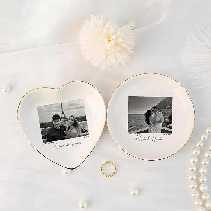 Custom Couple Portrait Photo Ring Dish, Personalized Picture Trinket Tray, Engagement Ring Dish, Wedding Jewelry Tray Keepsake Valentines Gift for Her Him Wife Husband