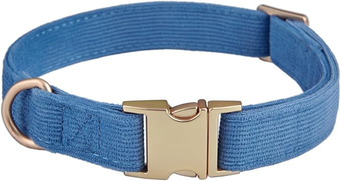 Soft Cotton Dog Collar with Metal Buckle Adjustable Heavy Duty Comfy Corduroy Collars for Small Medium Large Dogs,Blue,Small