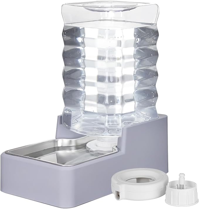 Automatic Water Dispenser Large: Upgraded 100% BPA-Free 8L Light Gray Stainless Steel Bowl Gravity Waterer for Medium/Large Pets
