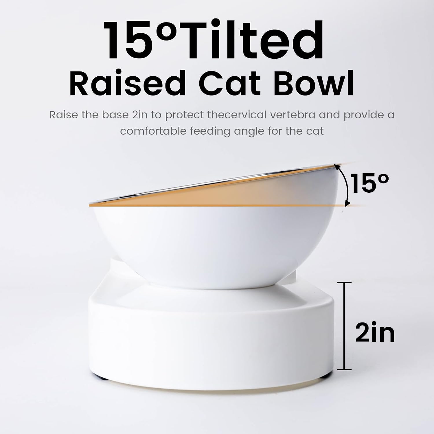 2 in 1 Elevated Dog Cat Bowls, 15°Tilted Pets Water and Food Bowl Set, Pet Feeding Bowls with Automatic Water Bottle and Feeding Mat for Kittens and Small Dogs, White