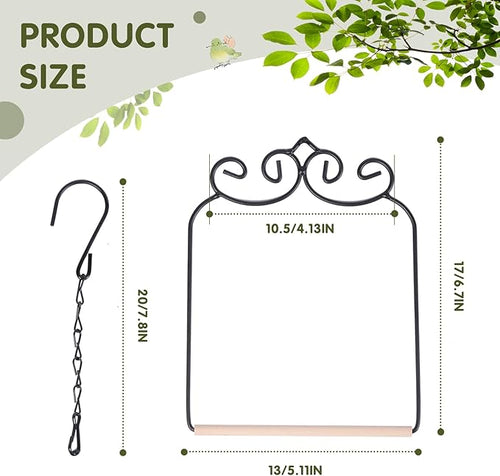 2PK Metal Frame Hummingbird Swings and Perches with Wooden Dowel Black Bird Swing Outdoor Bird Perch Humming Bird Swing (2PK)