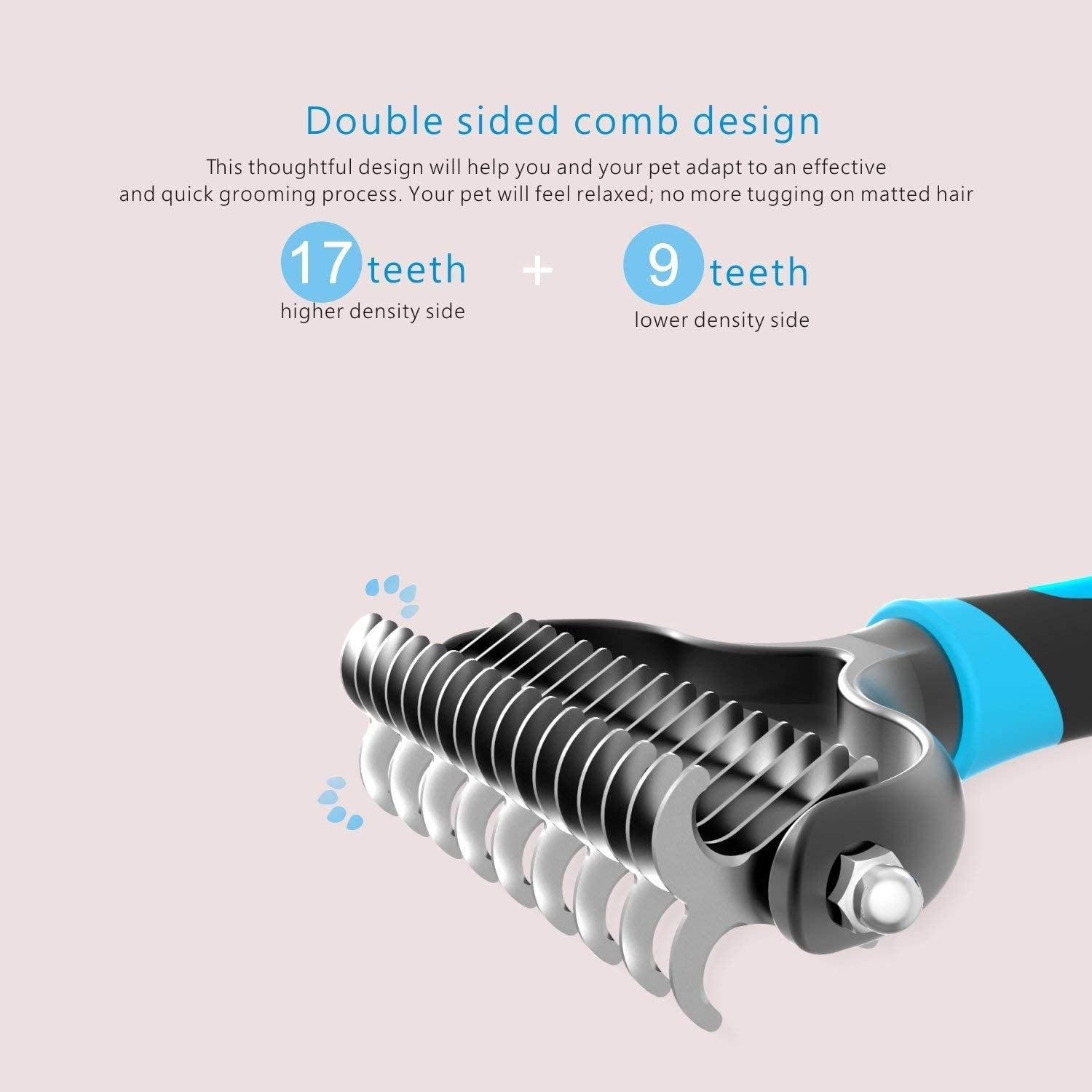 Deshedding 2-Sided Pet Grooming Tool for Cats & Dogs with Thick, Curly, and Wiry Hair - Dematting for Mats & Tangles, Reduces Shedding