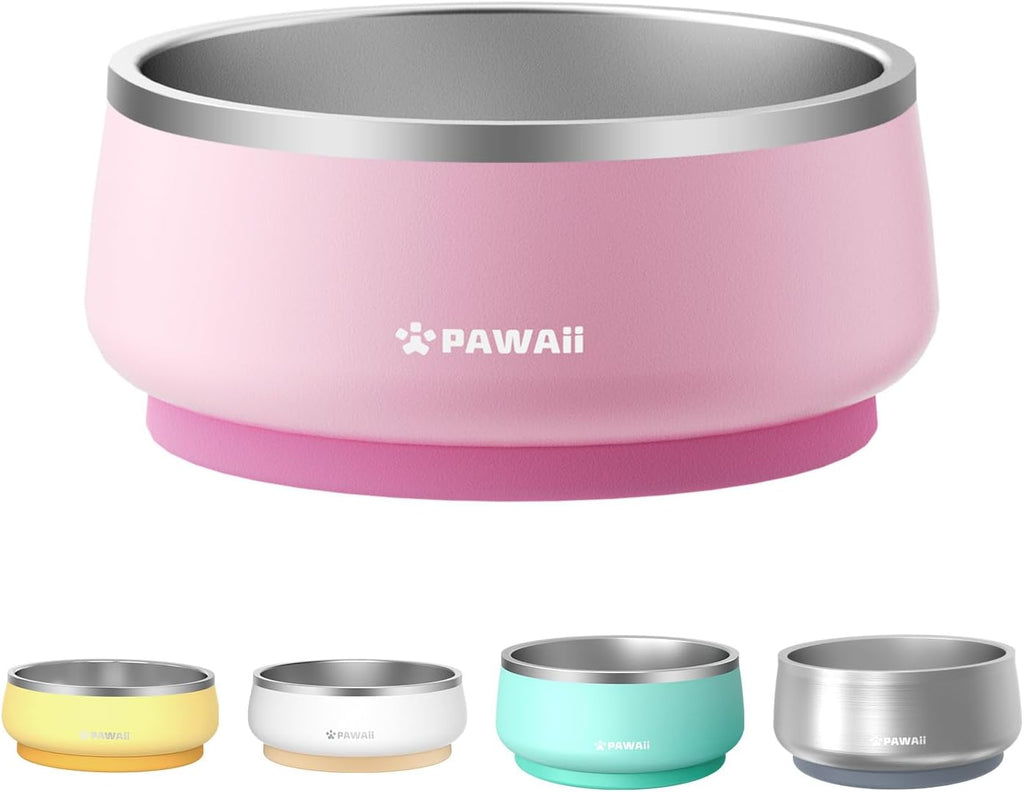 Pawaii Dog Bowl,34 oz Stainless Steel Food and Water Bowl,ID Tag,1 Pack | Double-Wall Design,Non-Slip Rubber Base,Dishwasher Safe,Smooth Open Design, Not a Slow Feeder,Easy-Rinse Interior