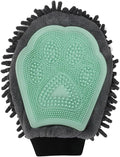 Dual Sided Pet Grooming Glove with Rubber Paw - 2-in-1 Grooming Glove | Fun Dogs & Cats Grooming Tool for Brushing, Massaging, and Scrubbing | Chenille Fabric Side Acts as Pet Bathing(Green)