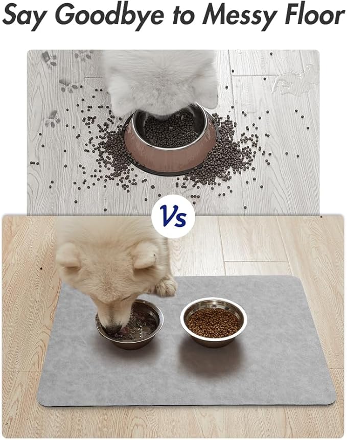 MontVoo-Absorbent Pet Feeding Mat-No Stains Pet Mat for Food and Water Bowl-Quick Dry Cat & Dog Food Mat Water Dispenser Mat-Pet Supplies Mat-Dog Water Bowl Mat for Messy Drinker,（LightGrey,16"x24"）