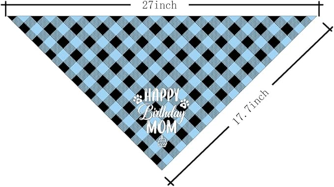 Dog Bandana for Happy Birthday Mom - Classical Plaid Printing Scarf Accessories, Pet Gift for Mom's Birthday Party (L16)