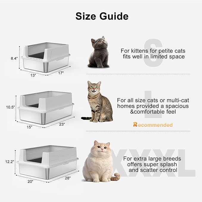 FURTIME Stainless Steel Litter Box with Lid, Large Metal Cat Litter Box for Big Cat, Large Cat Box High Sided with Non-Stick, Odor-Resistant, Anti-Urine Leakage, Easy Cleaning, Includes Scoop and Mat