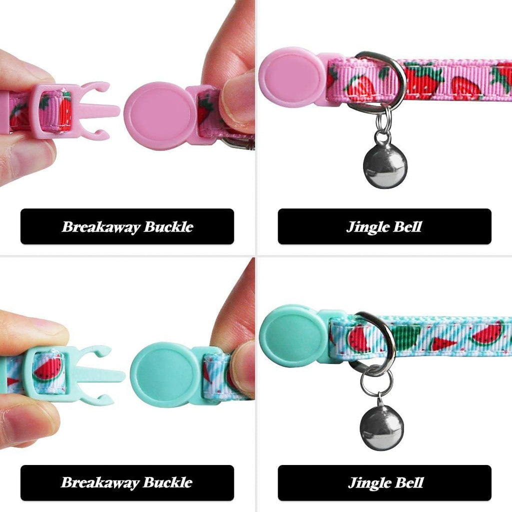 azuza 2 Pack Cat Collars with Bells, Safety Breakaway Buckle, Cute Fruits | Safety Breakaway Buckle, Removable Bell, 2 Pack Fruits Bowtie Design, Soft Nylon Material, Adjustable Fit for Boy Gir Cats