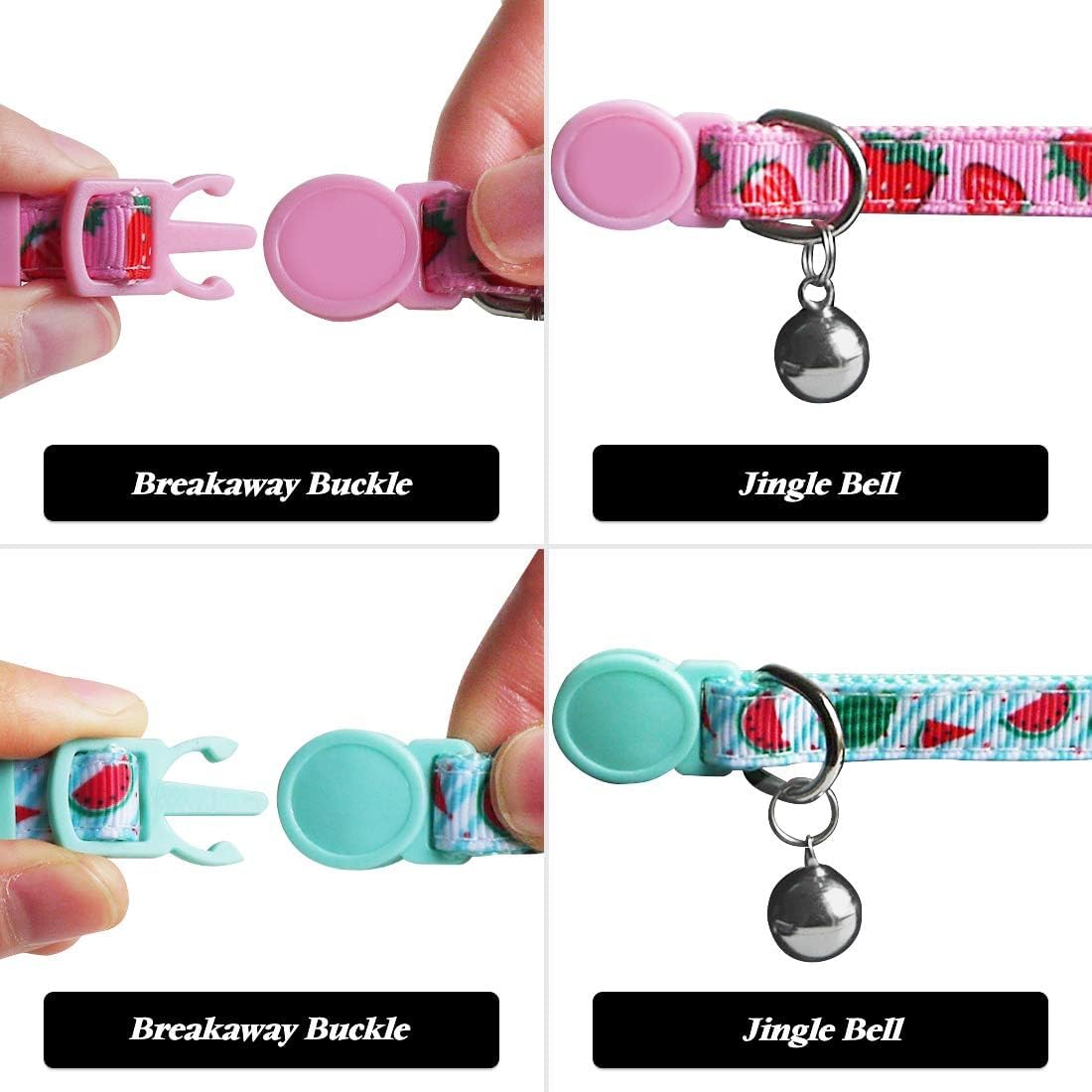 azuza 2 Pack Cat Collars with Bells, Safety Breakaway Buckle, Cute Fruits | Safety Breakaway Buckle, Removable Bell, 2 Pack Fruits Bowtie Design, Soft Nylon Material, Adjustable Fit for Boy Gir Cats