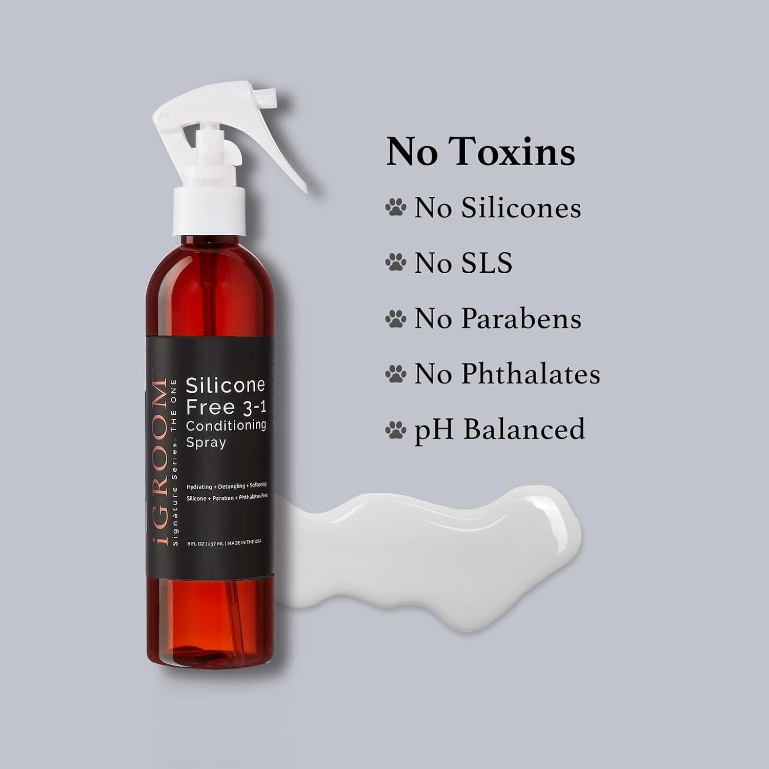iGroom Silicone Free 3-1 Dog Conditioning/Detangling Spray, Luxury Pet Beauty Care, Hydrating, Paraben and Phthalates Free, Made in USA, 8 oz