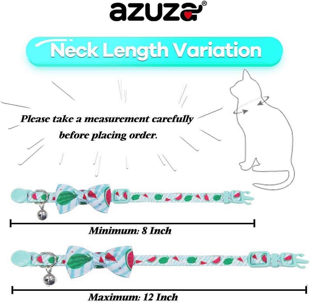azuza 2 Pack Cat Collars with Bells, Safety Breakaway Buckle, Cute Fruits | Safety Breakaway Buckle, Removable Bell, 2 Pack Fruits Bowtie Design, Soft Nylon Material, Adjustable Fit for Boy Gir Cats