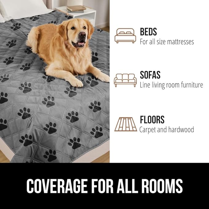 GORILLA GRIP Waterproof Couch Cover for Dogs, Gripped Slip Resistant Backing, Leak Proof Washable Dog Blanket Covers Sofa, Bed, Sectional, Crate, Car, RV Seats, Pet Puppy Essentials, 50x40 Gray Paw