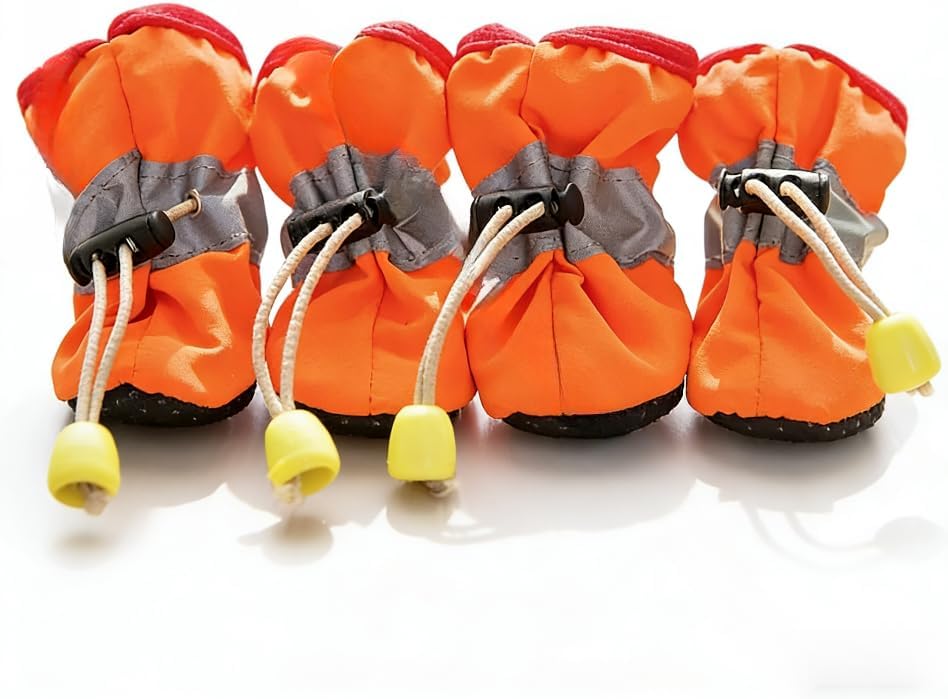 4Pcs Small Dog Shoes, Breathable Non-Slip Pet Booties, Puppy Paw Protectors 4-Pack Foot Covers for Small Breeds(Orange,S)