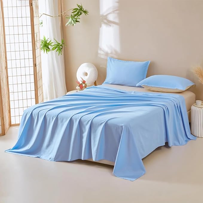 DUJUIKE Waterproof Bed Cover for Dog and Cats,Pet Hair Resistant Bed Sheet Cover, Protective Bed Liner Cover with 100% Waterproof Breathable Thin Fabric (Sky Blue, Super King 90 * 118 inch)