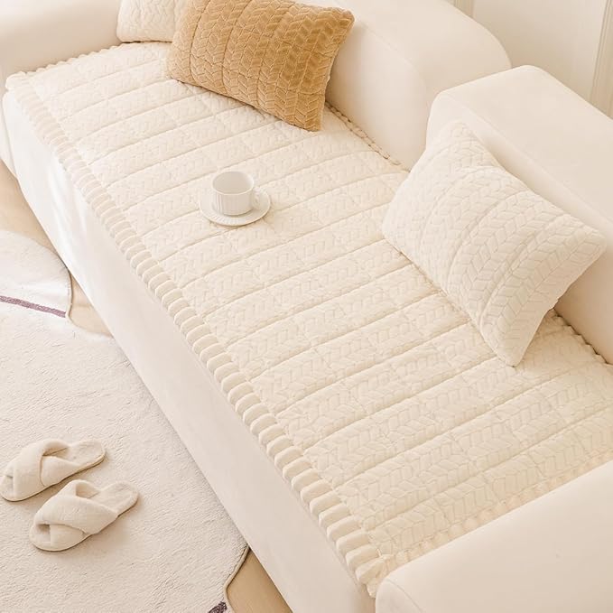Sofa Cover Fuzzy Couch Cover for Pet, Couch Covers for Dogs Washable Non-Slip Sofa Slipcover Cushion Protector Pets Friendly Mat Bed White