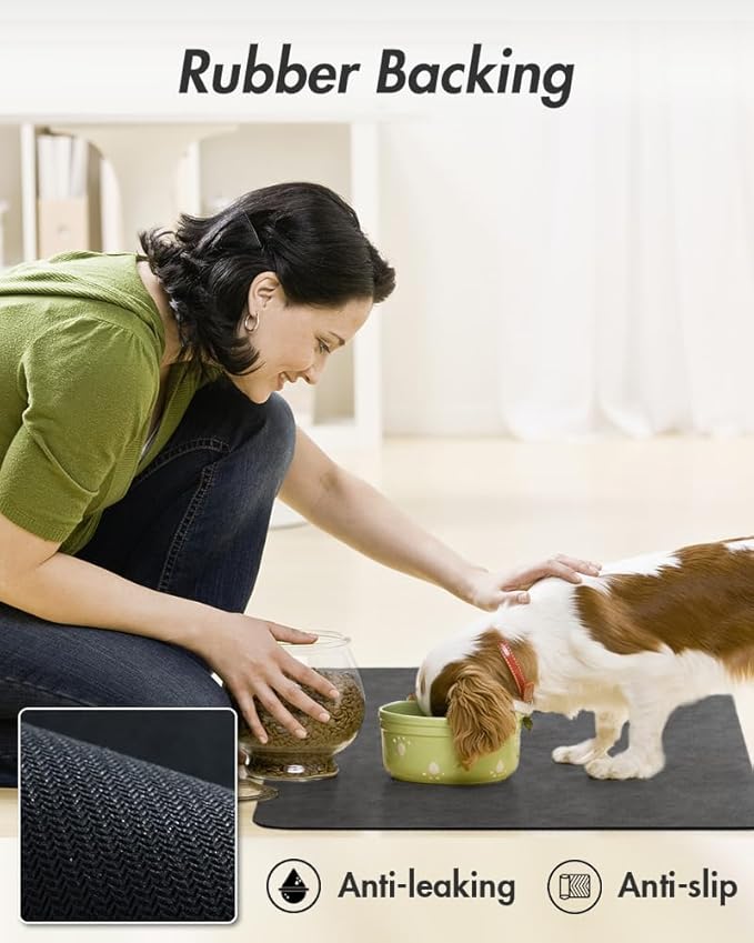 MontVoo-Absorbent Pet Feeding Mat-No Stains Pet Mat for Food and Water Bowl-Quick Dry Cat & Dog Food Mat Water Dispenser Mat-Pet Supplies Mat-Dog Water Bowl Mat for Messy Drinker,（Darkgrey,16"x24"）