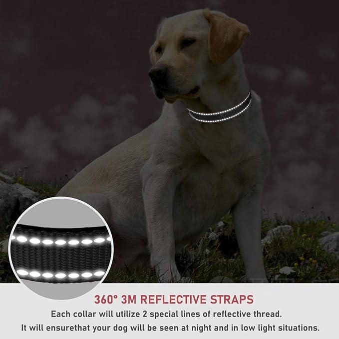 Reflective Dog Collar with Buckle Adjustable Safety Nylon Collars for Small Medium Large Dogs, Black XL