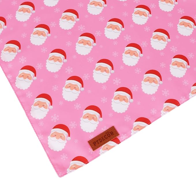 PTDECOR Christmas Dog Bandana, Santa Snowman Design Reversible Holiday Pet Scarf, Pink Triangle Fit Female Christmas Bandanas for Small Dogs Pets (Small)
