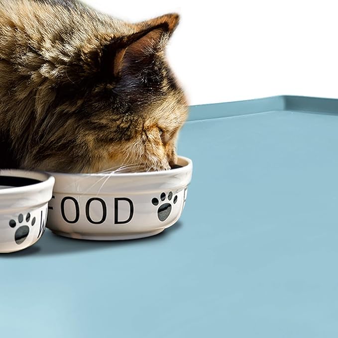 Dog Food Mat,Silicone Waterproof Food Tray,Non Slip Pet Bowl Mats Placemat,1" Raised Edge,Suitable for Most Small and Medium Sized Pets,32" x 24"