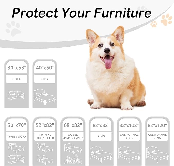 hyha Waterproof Dog Bed Blanket, Soft Pet Blankets, Waterproof Couch Cover for Dogs, Reversible Sofa Covers Washable for Furniture (68x82 Inch, Grey/Grey)