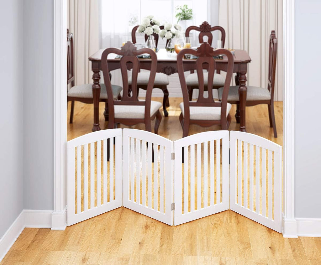 PAWLAND Wooden Freestanding Foldable Pet Gate for Dog,24" H Dog Gate Indoor | Dog Gate for Doorway, Stairs, the House, Step Over Fence, Extra Wide, Room Divider, Front Door, Hallway, 4 Panels, White