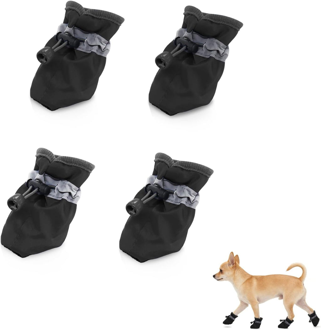 4Pcs Small Dog Shoes, Breathable Non-Slip Pet Booties, Puppy Paw Protectors 4-Pack Foot Covers for Small Breeds(Black,M)