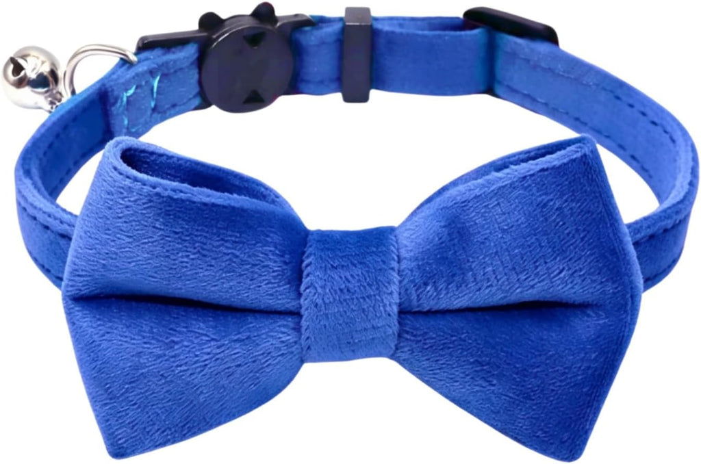 Cat Collar Breakaway with Bell and Removable Bow Tie Safety Buckle Velvet Adjustable 7-11 inches for Kitten Cats (Royal Blue)