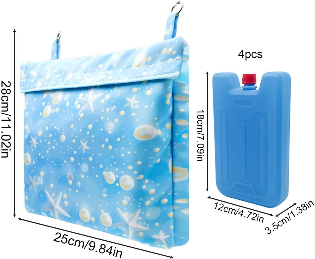Bunny Cooling Mat - Refillable Ice Pad | Hanging Summer Pet Cooler | Includes 4 Ice Crystal Packs, Condensation Resistant Lining, Washable Fabric Cover, Hanging Cage Design, For Rabbits Ferrets