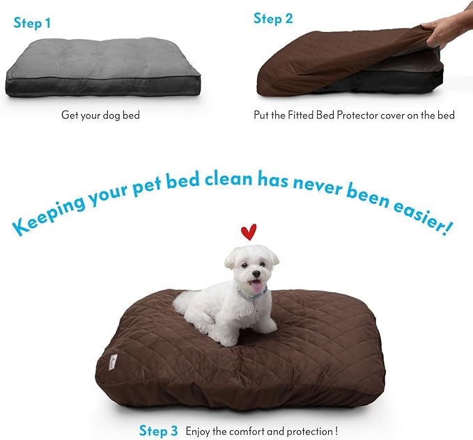 Paw Inspired Waterproof Fitted Cover for Dog Bed | Washable Bed Protector for Dog Mattress | Removable Replacement Cover for Small Pet Bed (Dark Brown, 30 x 20 x 5 Inch)