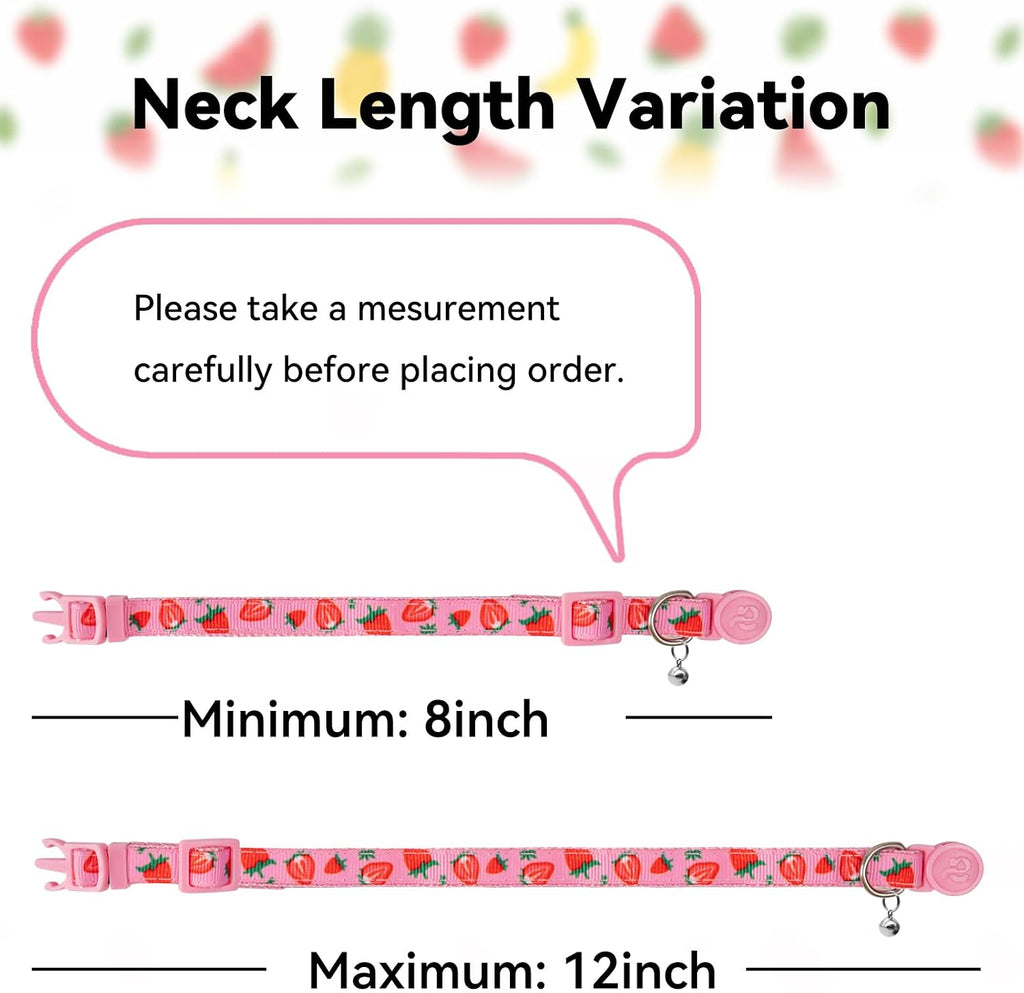azuza 4 Pack Cat Collars, Breakaway Buckle Cat Collar with Bell, Fruit | Secure Quick Release Buckle, Easy Adjustment, Removable Bell for Added Safety, Soft Nylon Webbing, Boy Girl Cat Collars